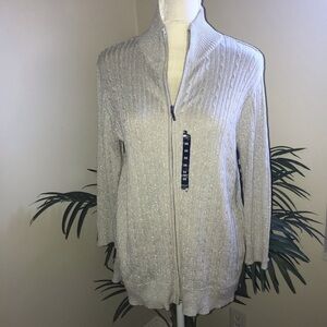 NWT Chaps Zip Front Silver Rib Cardigan Sweater 2X